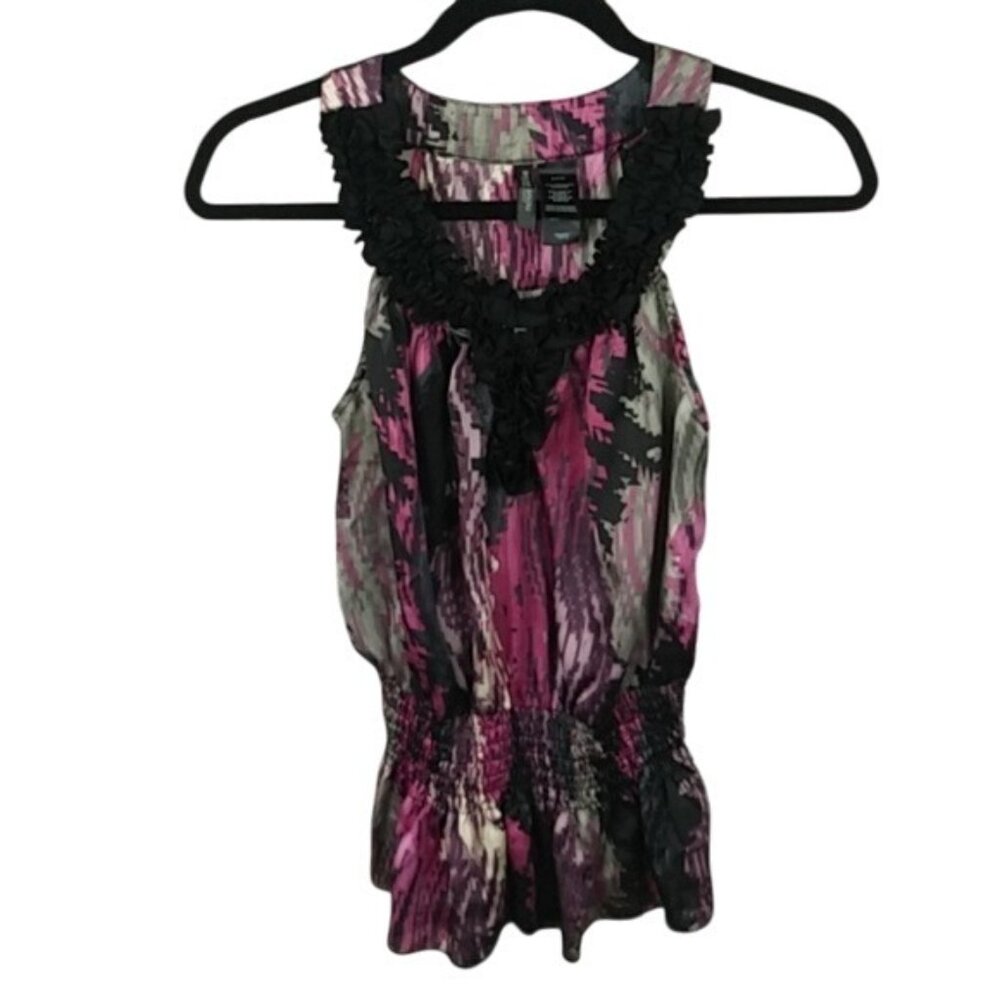Bisou Bisou Sleeveless Ruffle Top Multicolor Polyester Blend Small